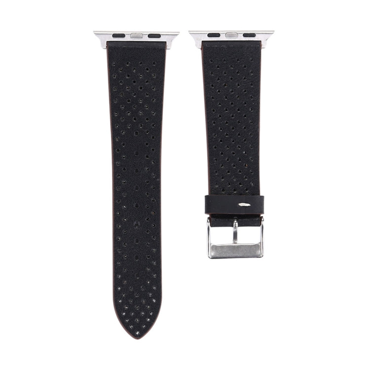 For Apple Watch Ultra 49mm&Watch Ultra 2 49mm / Series 10 46mm / 9&8&7 45mm / SE 3&SE 2&6&SE&5&4 44mm / 3&2&1 42mm Simple Fashion Genuine Leather Hole Pattern Watch Band, 42mm