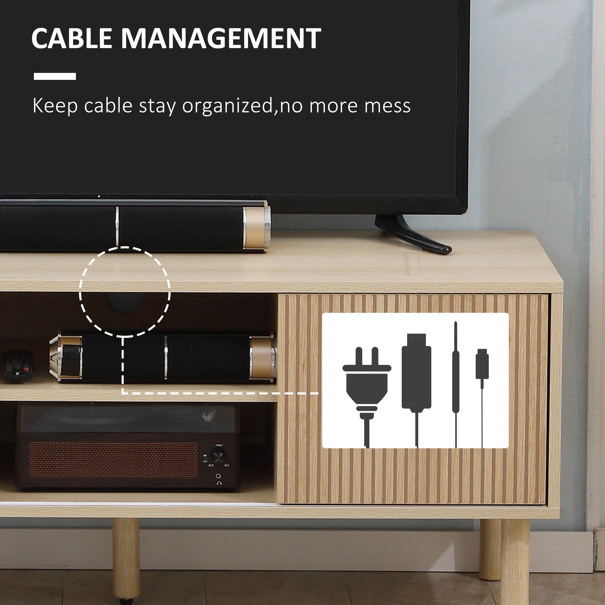 HOMCOM TV Stand Cabinet for TVs up to 50" with Sliding Doors, Natural