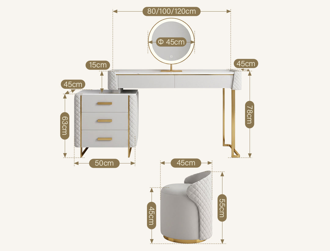 Allurea Dressing Table With LED Mirror, Greyish Cream