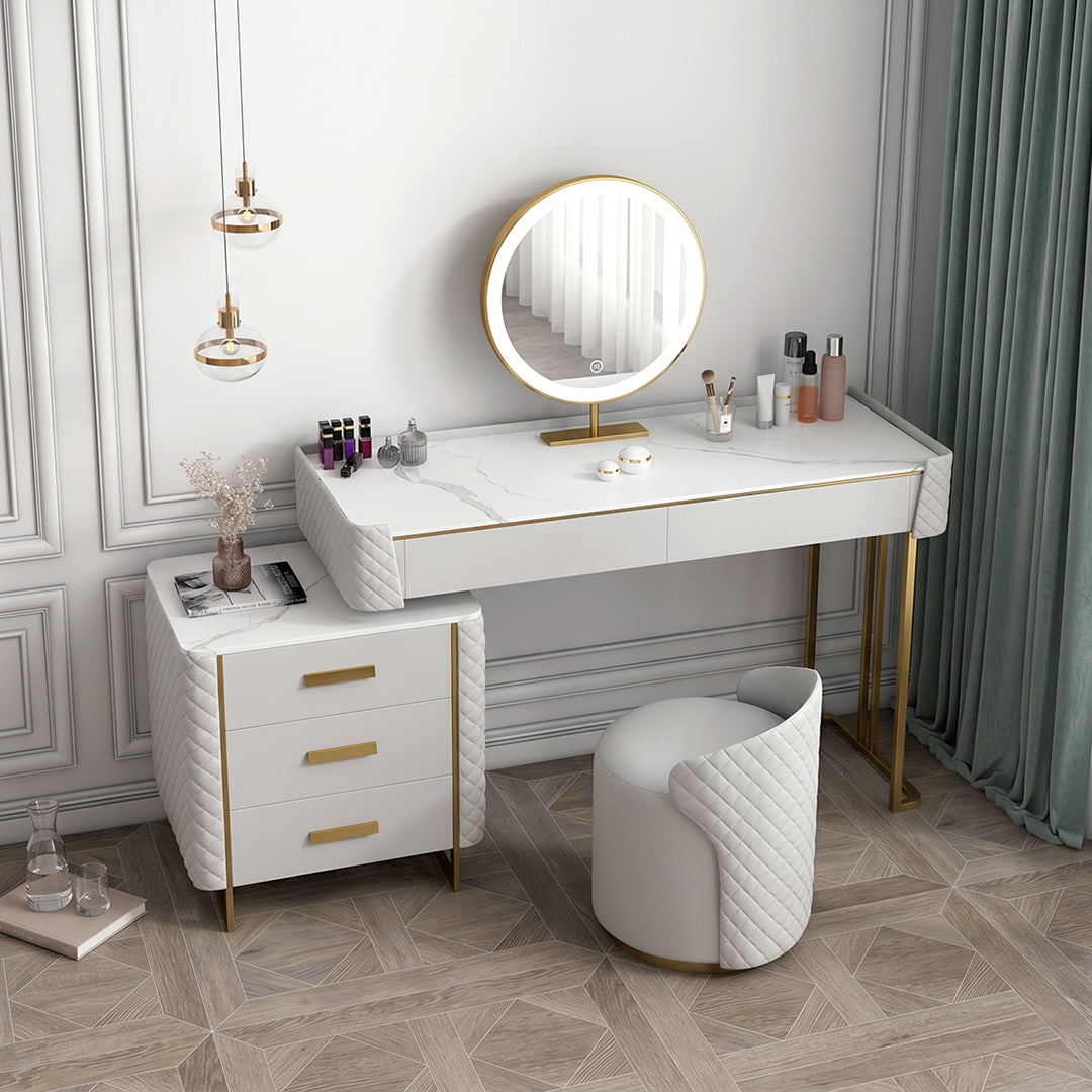 Allurea Dressing Table With LED Mirror, Greyish Cream