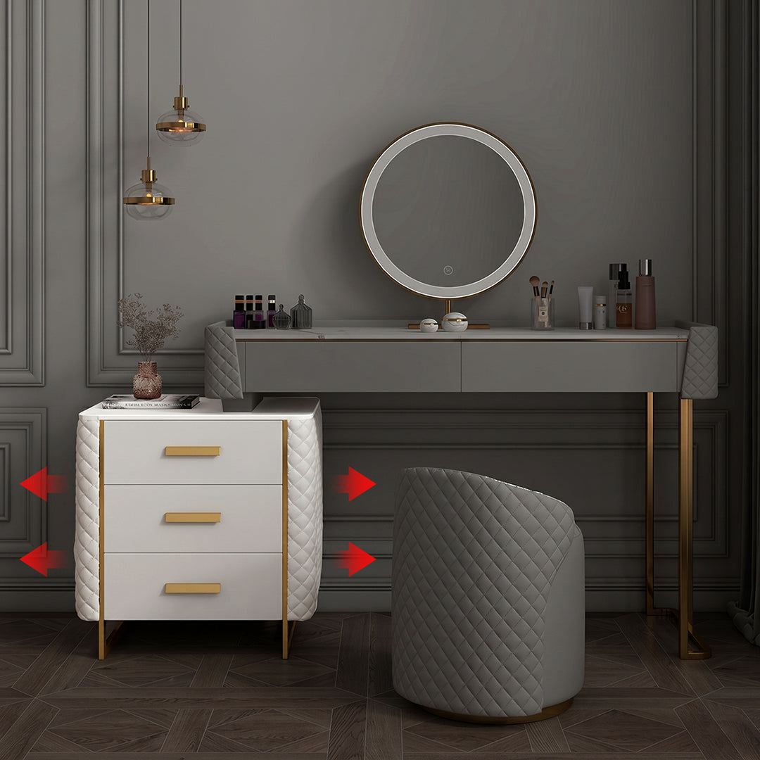 Allurea Dressing Table With LED Mirror, Greyish Cream