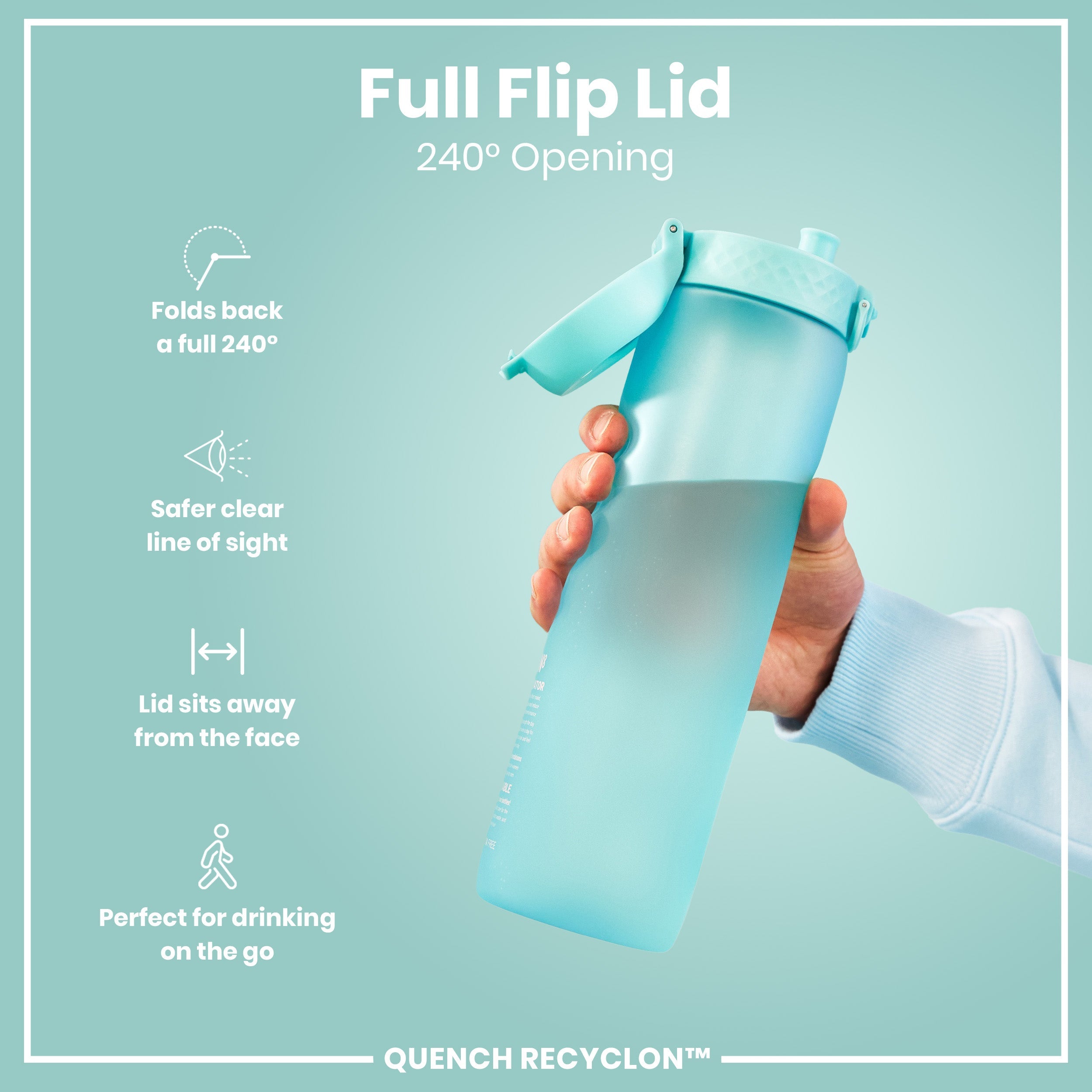 Leak Proof 1 Litre Water Bottle with Times to Drink, Recyclon, Sonic Blue, 1L