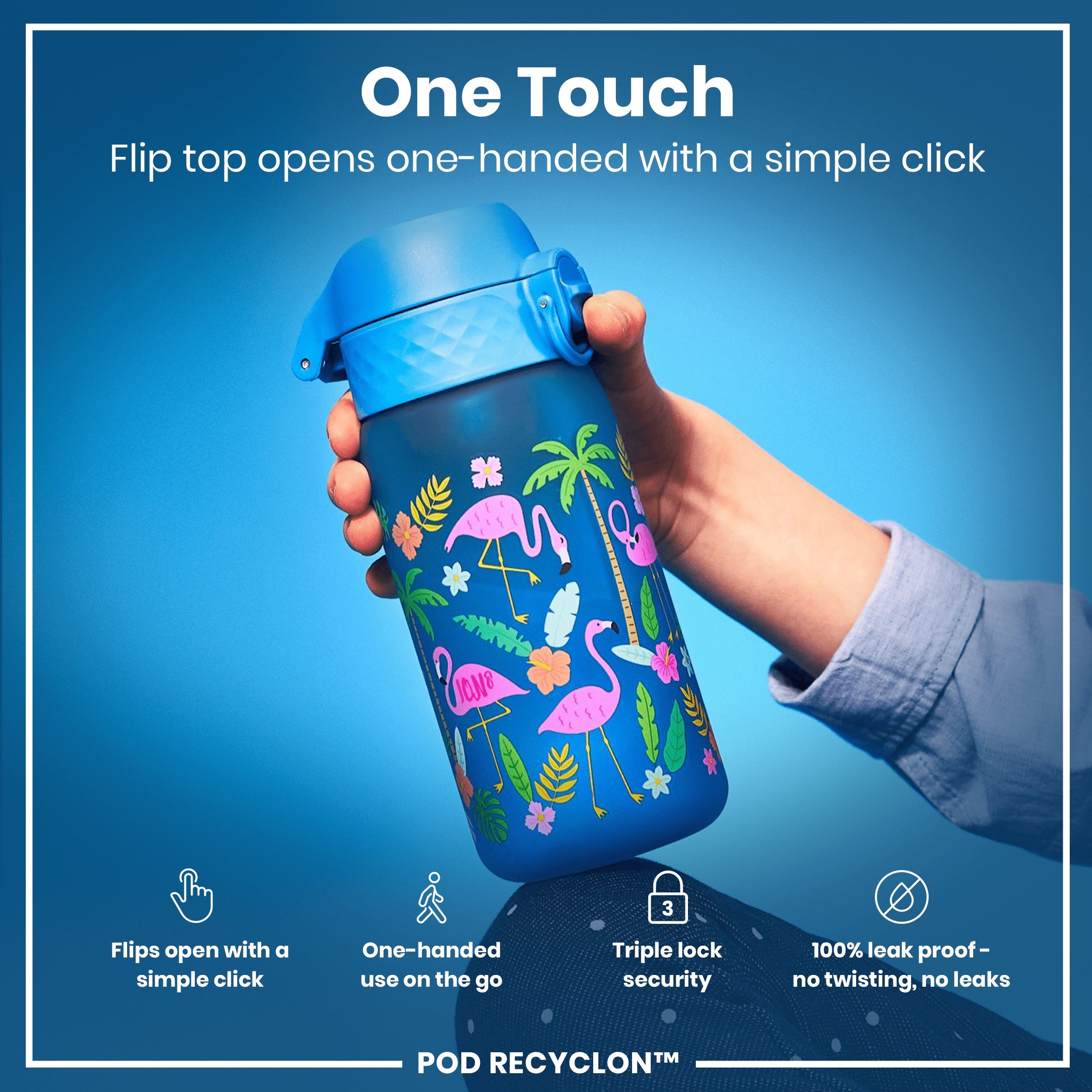 Leak Proof Kids Water Bottle, Recyclon, Flamingos, 350ml (12oz)