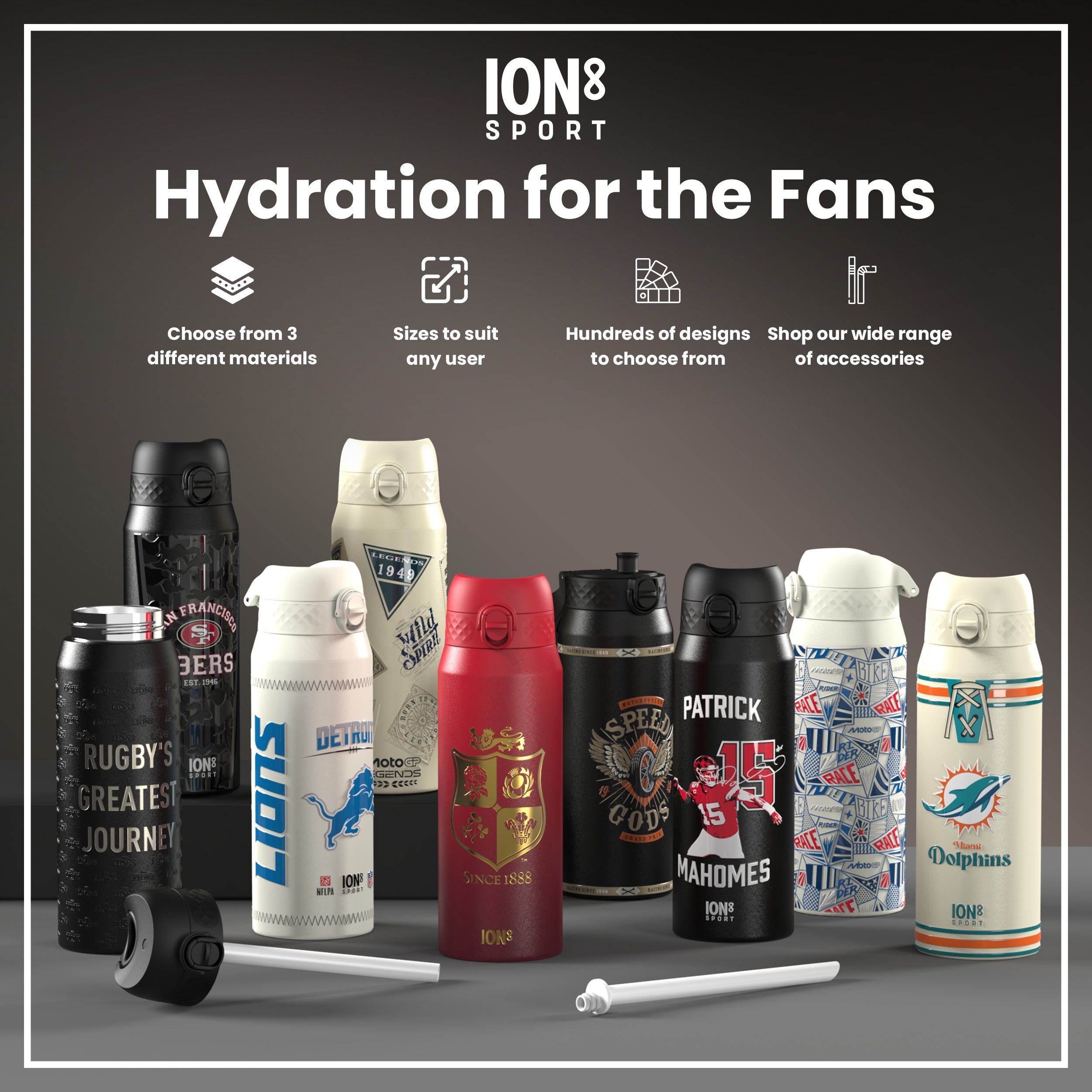 Lions X ION8 Insulated Steel Water Bottle, British & Irish Lions, Lions, 750ml (24oz)
