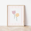 Flowers Print - Pale Pink Stripes
