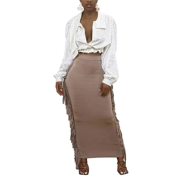 Elegant Women's Tassel Maxi Skirt - Lightweight Bohemian Style for Day or Night
