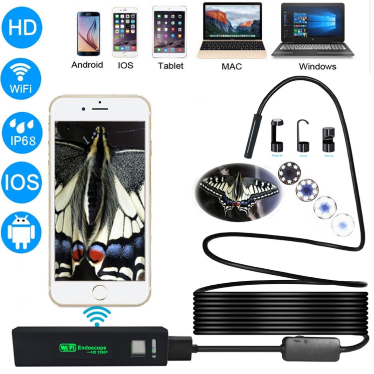 YPC110 8mm 2.0MP HD Camera WiFi Endoscope Snake Tube Inspection Camera with 8 LED, Waterproof IP68, Lens Diameter: 8mm, Length: 2m, Hard Line, 2m Hard Line