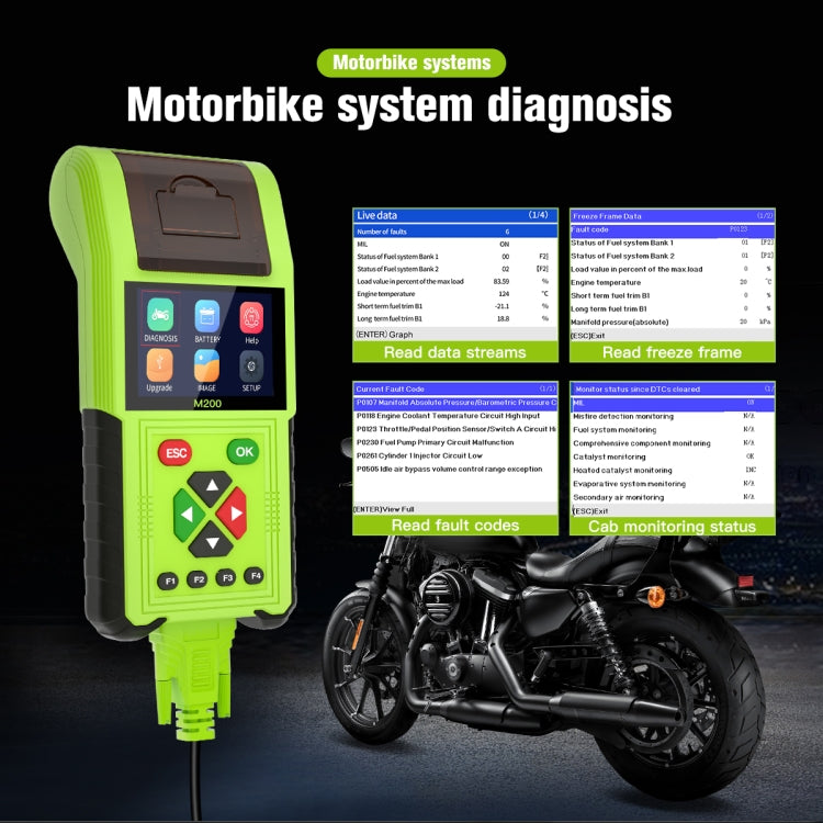 JDiag M200 8V-30V OBD Motorcycles Diagnostic Instrument with Data Printing, Full Version, M200 Full Version