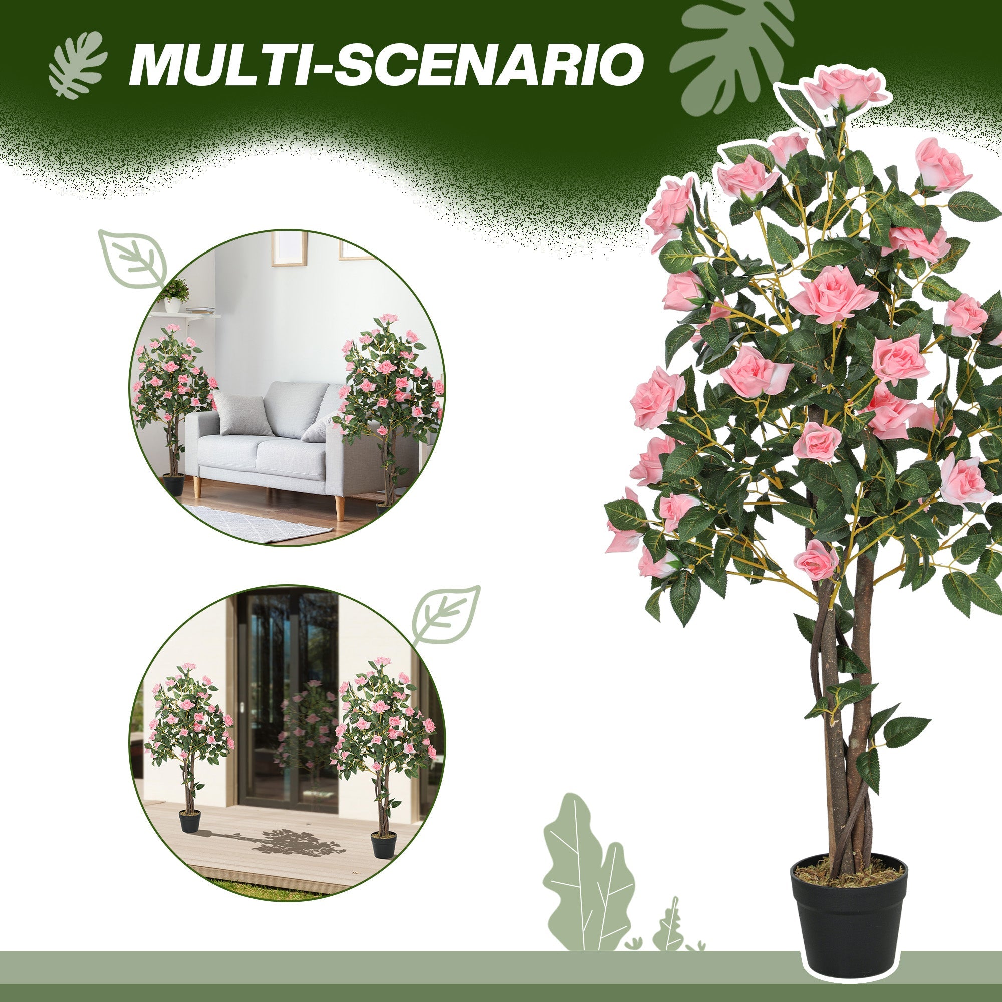 HOMCOM Set of 2 Decorative Artificial Plants Rose Trees in Pot, Pink
