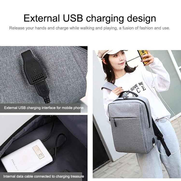 POFOKO Large-capacity Waterproof Oxford Cloth Business Casual Backpack with External USB Charging Design for 15.6 inch Laptops (Grey)