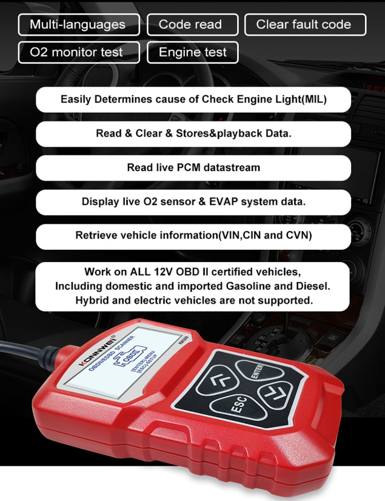 KONNWEI KW309 V309 V310 MS309 Code Reader OBD2 Scanner Diagnostic Tool, KW309