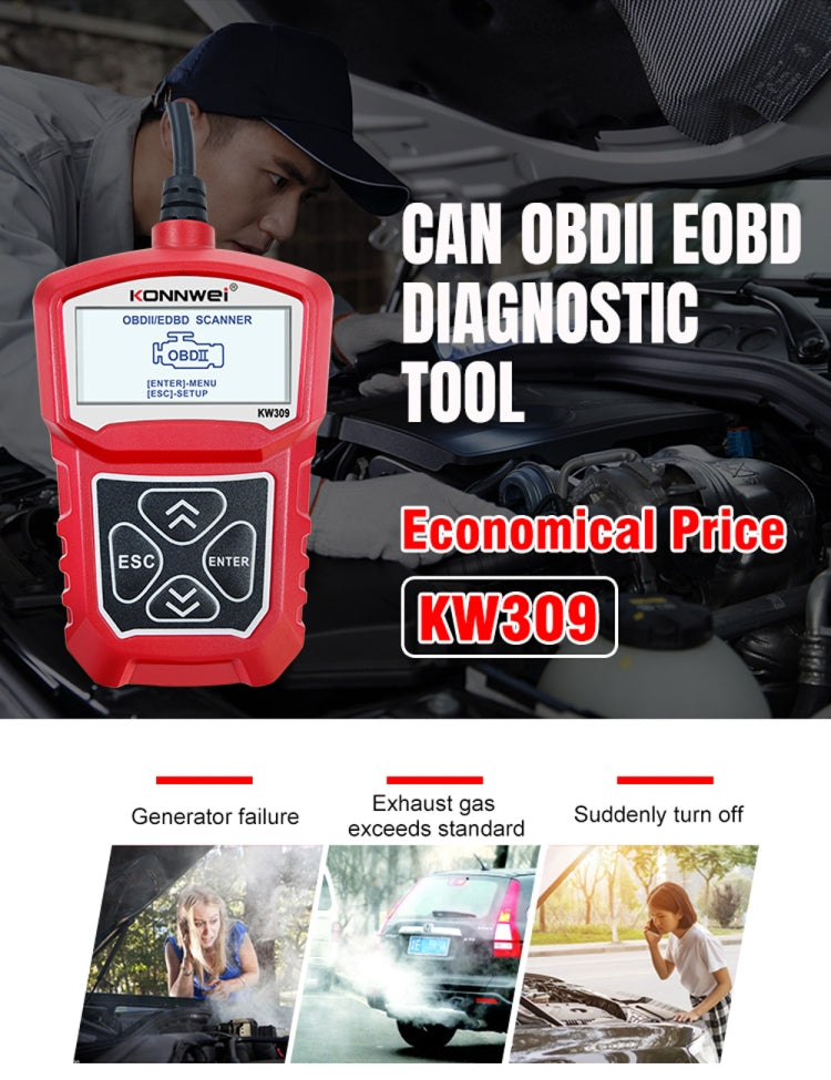 KONNWEI KW309 V309 V310 MS309 Code Reader OBD2 Scanner Diagnostic Tool, KW309