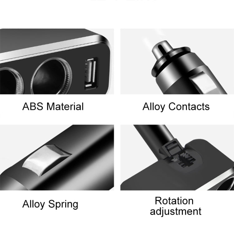 SHUNWEI SD-1909 80W 0.8A Car 2 in 1 USB Charger 90 Degree Free Rotation Cigarette Lighter, SD-1909, SD-1909 (Black)