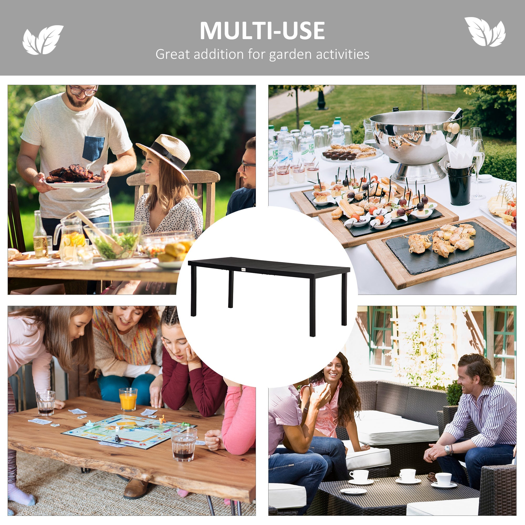 Outsunny Garden Dining Table for 8, Aluminium Frame for Patio, Lawn, Black