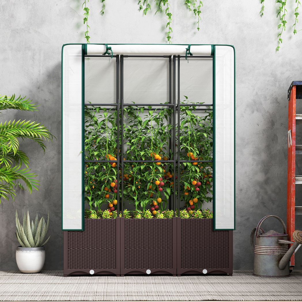 Outsunny Plastic Vegetable Planter with Trellis, 80 x 40 x 140 cm