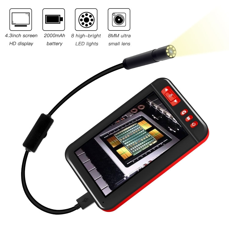P20 4.3 Inch Screen Display HD1080P Inspection Endoscope with 8 LEDs, Length: 10m, Lens Diameter: 8mm, Hard Line, Length: 10m, Hard Line