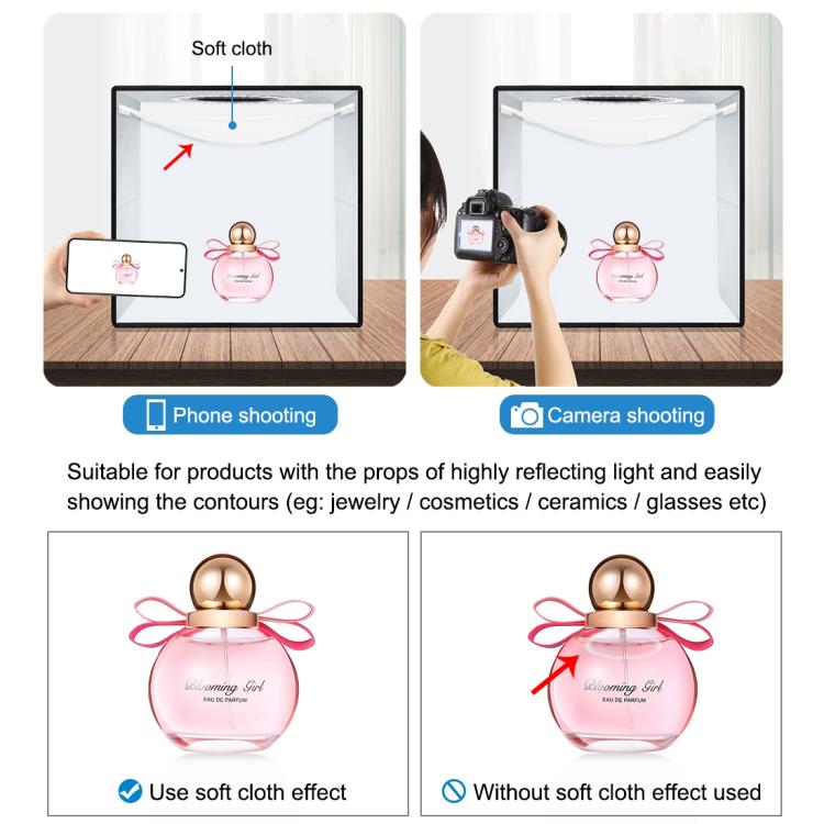 30cm Folding 3 Modes Dual Color Ring Light Photo Lighting Studio Shooting Tent Box Kit with 6 Colors Black / White / Orange / Red / Green / Blue Backdrops Unfold Size: 30cm x 30cm x 30cm, 31cm