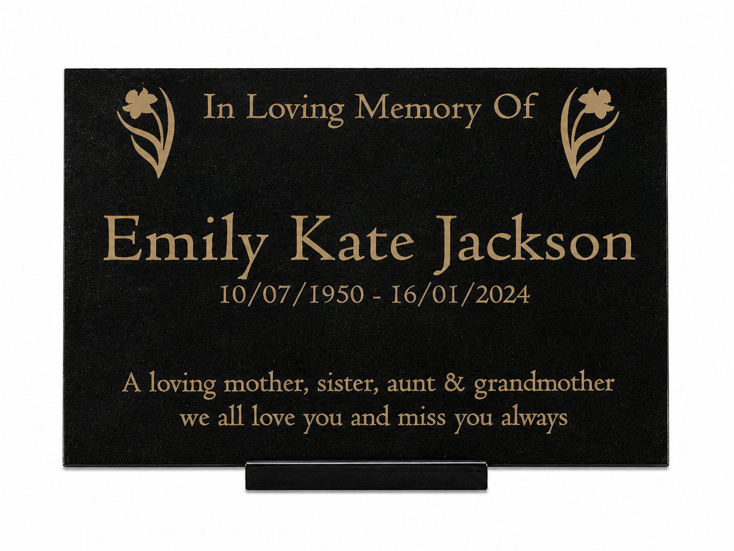 Granite Memorial Plaque, Daffodil, Stand Included