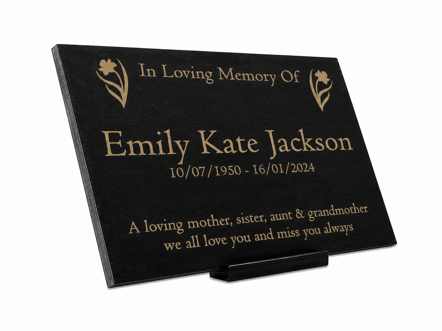 Granite Memorial Plaque, Daffodil, Stand Included
