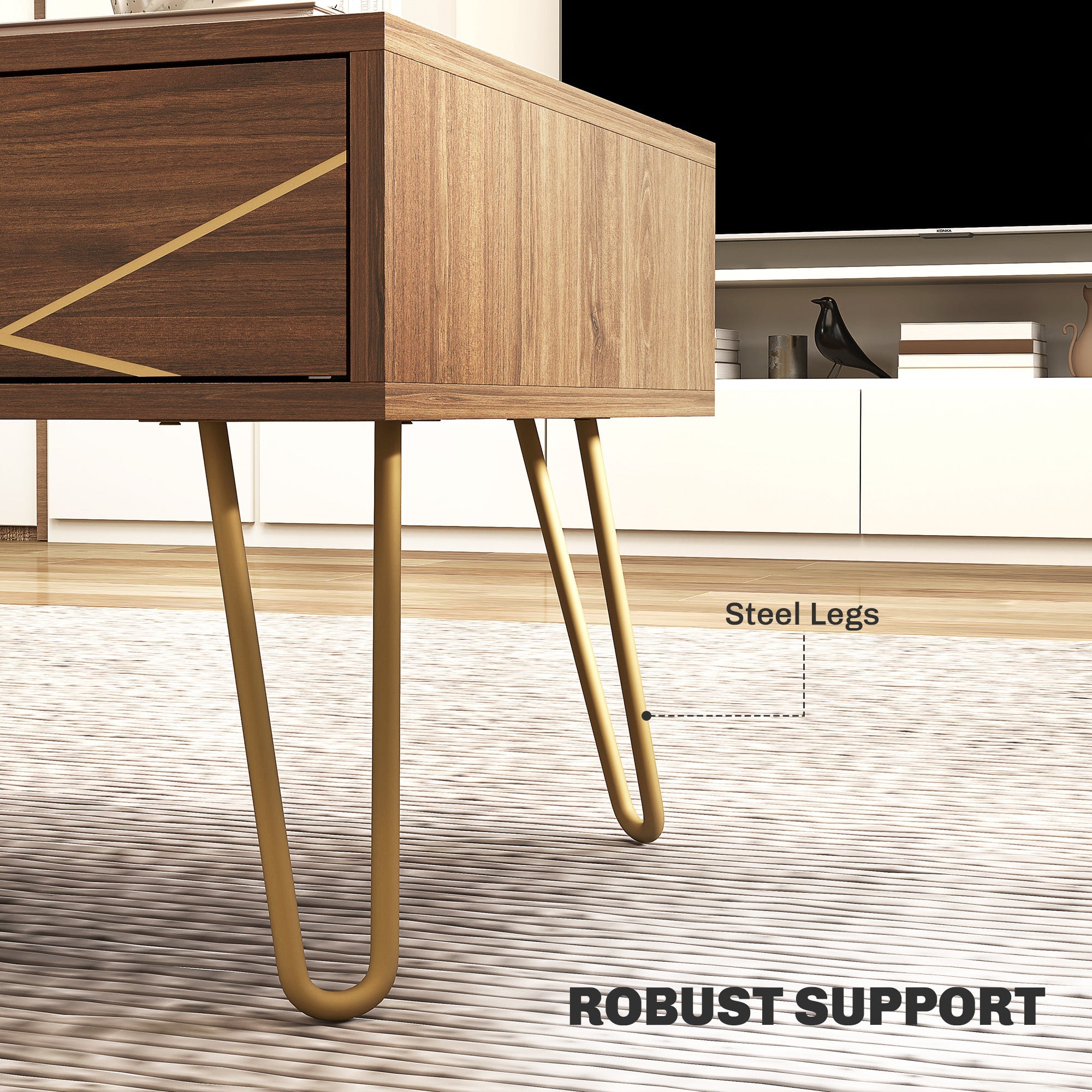 HOMCOM Coffee Table with Drawers, Living Room Table with Steel Base