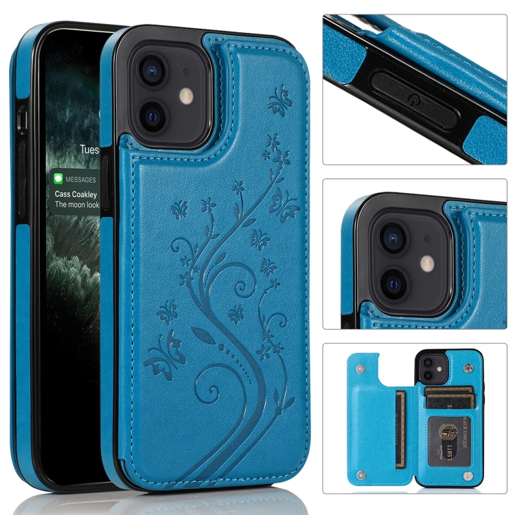 Butterflies Flowers Double Buckle PU + TPU Protective Case with Holder & Card Slots & Photo Frame, For iPhone 12 mini, For iPhone 12 / 12 Pro