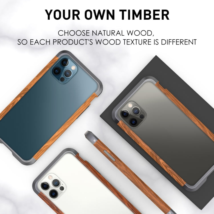 R-JUST Metal + Wood Frame Protective Case, For iPhone 12 / 12 Pro