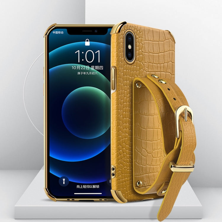 Electroplated TPU Crocodile Pattern Leather Case with Wrist Strap, For iPhone 6, For iPhone SE 2022 / SE 2020 / 8 / 7, For iPhone 8 Plus / 7 Plus, For iPhone XS / X