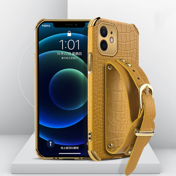 Electroplated TPU Crocodile Pattern Leather Case with Wrist Strap, For iPhone 11 Pro Max, For iPhone 12 mini, For iPhone 12, For iPhone 12 Pro
