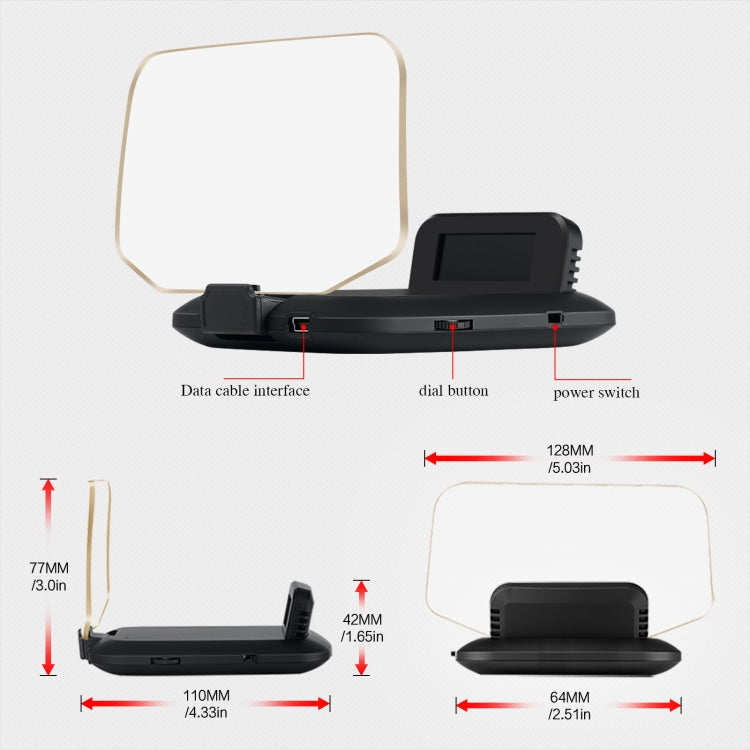 T1 5.1 inch Car HUD Head-up Display Overspeed Alarm / Remaining Battery Percentage Display for Tesla Model 3 / Y, T1  HUD