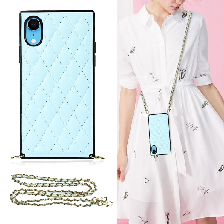 Elegant Rhombic Pattern Microfiber Leather +TPU Shockproof Case with Crossbody Strap Chain, For iPhone SE 2022 / SE 2020 / 8 / 7, For iPhone 8 Plus / 7 Plus, For iPhone X / XS, For iPhone XR