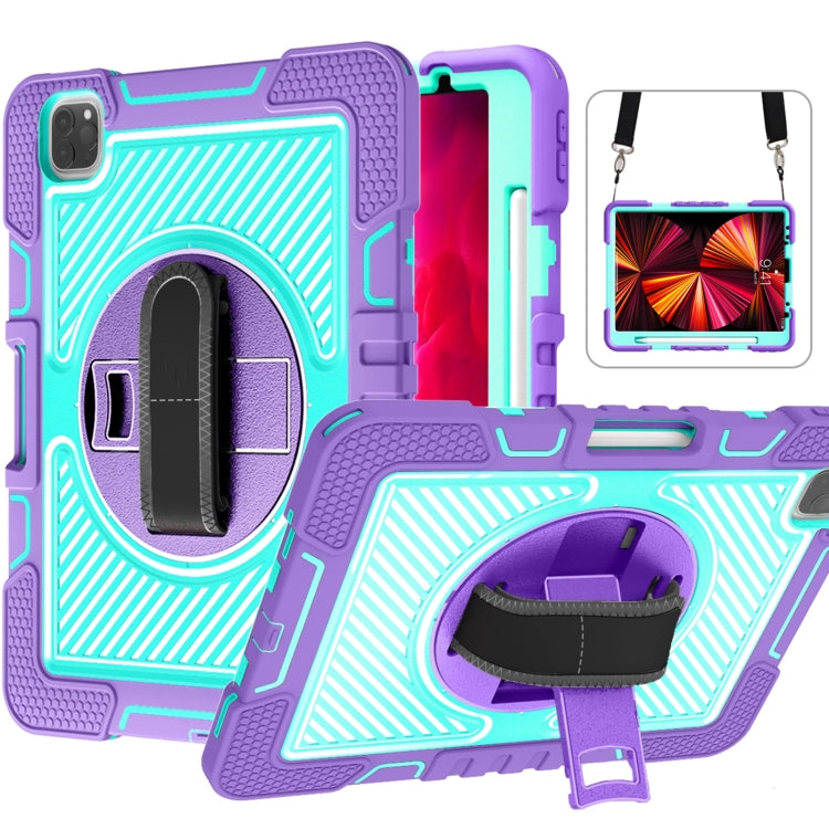 360 Degree Rotation Contrast Color Shockproof Silicone + PC Case with Holder & Hand Grip Strap & Shoulder Strap, For iPad 9.7 2018 / 2017, For iPad 10.2 2021 / 2020 / 2019, For iPad 10.9 / Pro 11 2020 / 2021 / 2018                                      ...