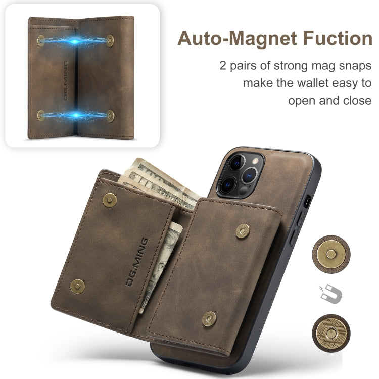 DG.MING M1 Series 3-Fold Multi Card Wallet + Magnetic Back Cover Shockproof Case with Holder Function, For iPhone 12 / 12 Pro, For iPhone 12 Pro Max