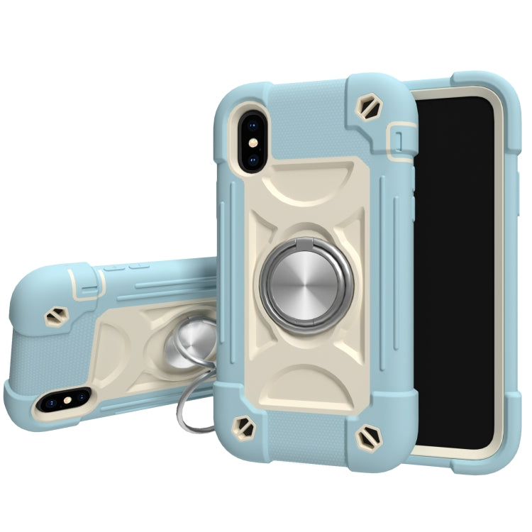 Shockproof Silicone + PC Protective Case with Dual-Ring Holder, For iPhone X / XS, For iPhone XR