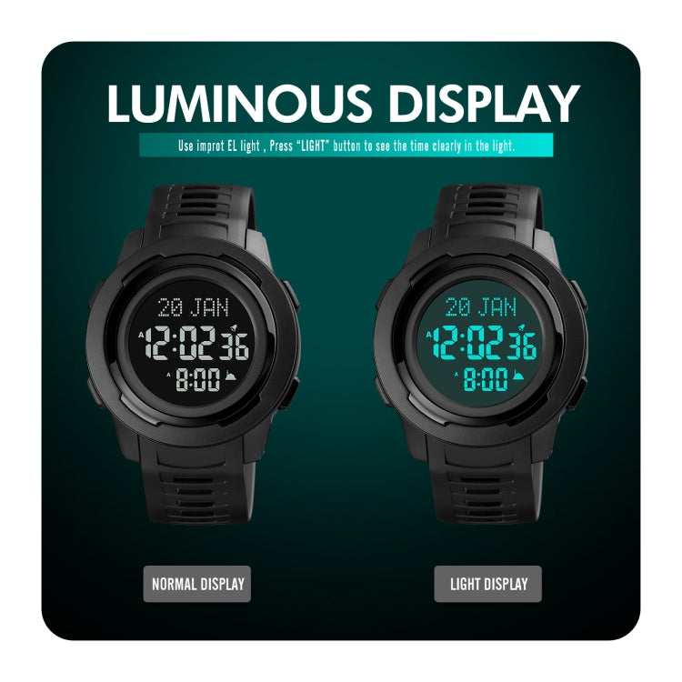 SKMEI 1729 Qibla Calendar Timing Multifunctional LED Digital Display Luminous Electronic Watch