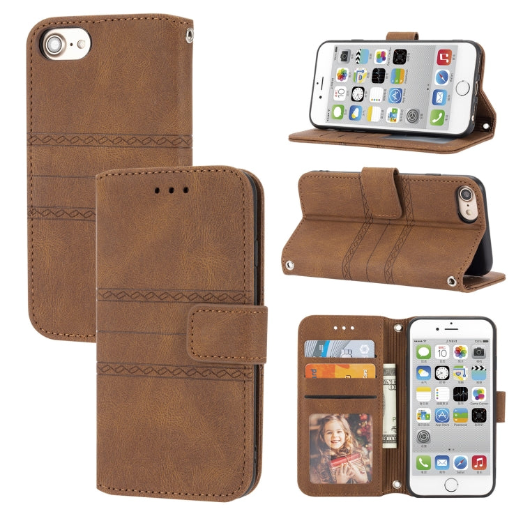 Embossed Striped Magnetic Buckle PU + TPU Horizontal Flip Leather Case with Holder & Card Slot & Wallet & Photo Frame & Sling, For iPhone 8 / 7 / 6, For iPhone 8 Plus / 7 Plus / 6 Plus