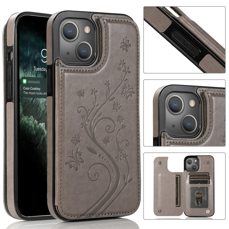 Butterflies Flowers Double Buckle PU + TPU Protective Case with Holder & Card Slots & Photo Frame, For iPhone 13 Pro, For iPhone 13 Pro Max
