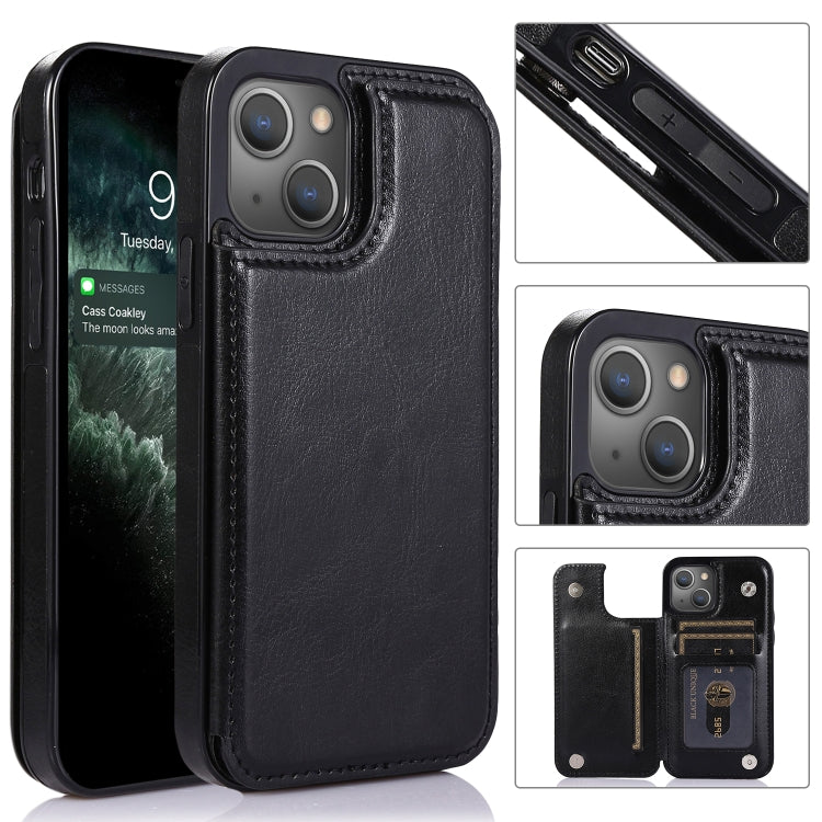 Double Buckle Shockproof PU Protective Case with Card Slots & Holder, For iPhone 13 Pro Max