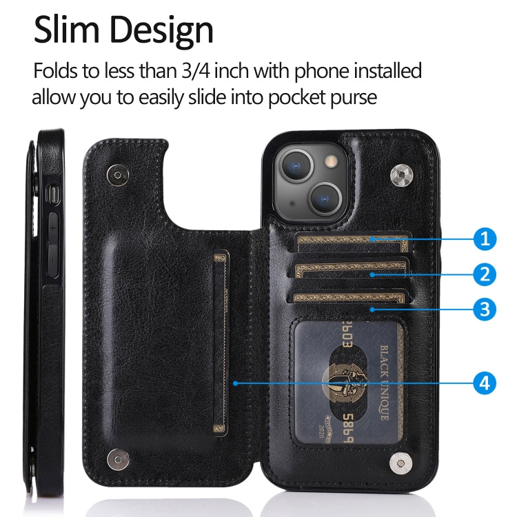 Double Buckle Shockproof PU Protective Case with Card Slots & Holder, For iPhone 13 Pro Max