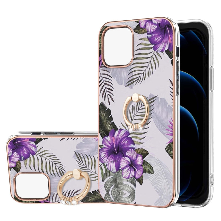 Electroplating Pattern IMD TPU Shockproof Case with Rhinestone Ring Holder, For iPhone 13 mini, For iPhone 13, For iPhone 13 Pro, For iPhone 13 Pro Max