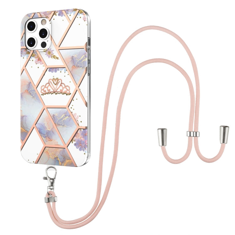 Electroplating Splicing Marble Flower Pattern TPU Shockproof Case with Lanyard, For iPhone 13 mini, For iPhone 13, For iPhone 13 Pro, For iPhone 13 Pro Max, For iPhone 12 mini, For iPhone 12 / 12 Pro