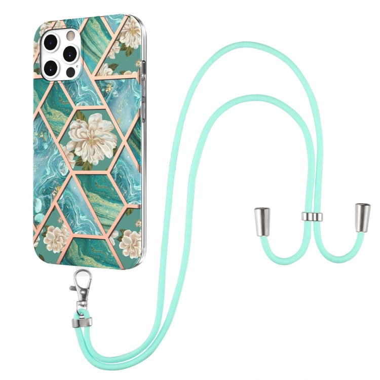 Electroplating Splicing Marble Flower Pattern TPU Shockproof Case with Lanyard, For iPhone 12 Pro Max, For iPhone 11, For iPhone 11 Pro, For iPhone 11 Pro Max, For iPhone XS / X, For iPhone XR