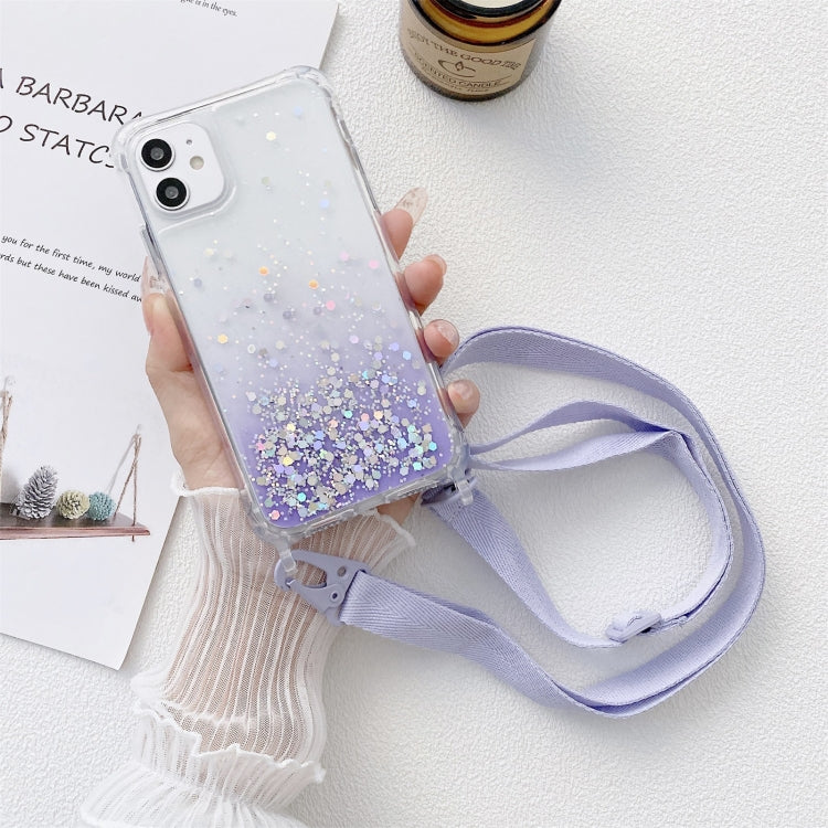 Gradient Glitter Powder Epoxy TPU Thickened Acrylic Shockproof Case with Wide Neck Lanyard, For iPhone 11, For iPhone 11 Pro, For iPhone 11 Pro Max