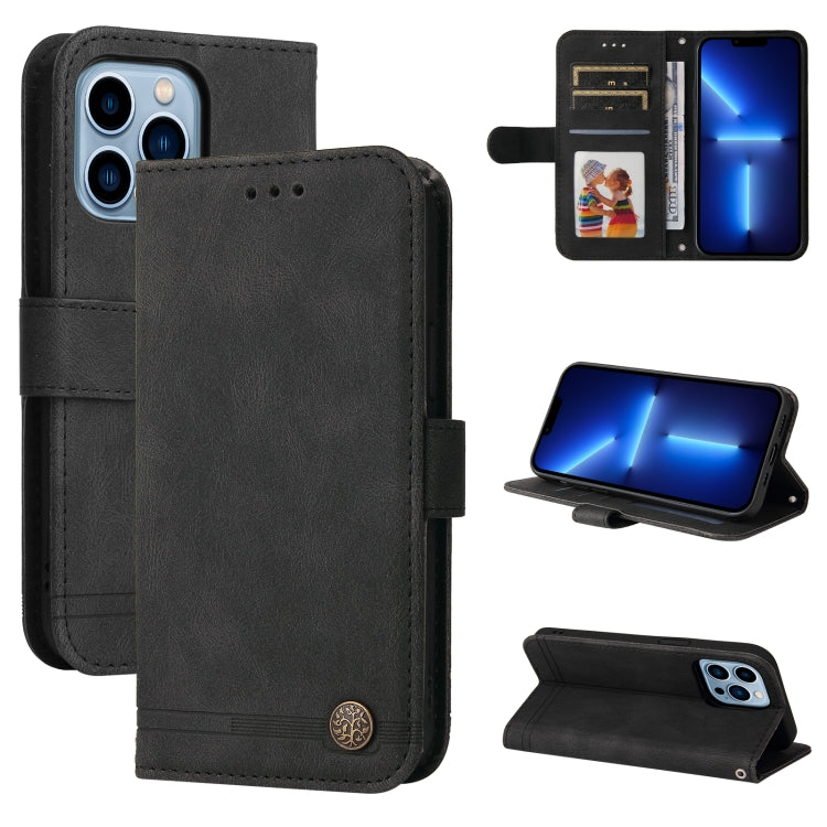 Skin Feel Life Tree Metal Button Horizontal Flip Leather Case with Holder & Card Slot & Wallet & Photo Frame & Strap, For iPhone 13 mini, For iPhone 13, For iPhone 13 Pro, For iPhone 13 Pro Max