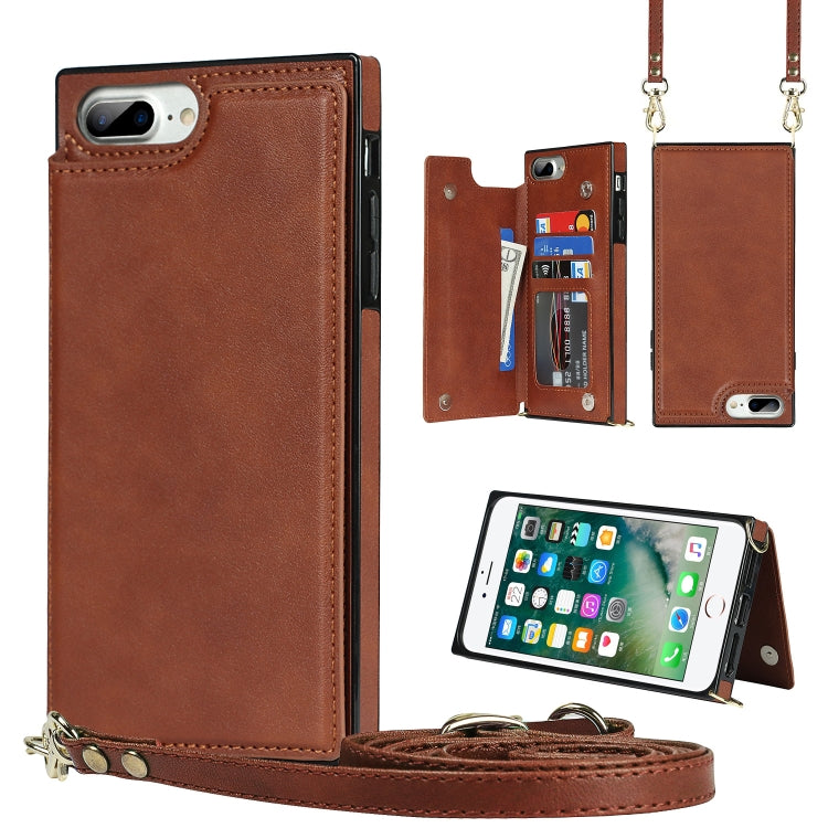 Cross-body Square Double Buckle Flip Card Bag TPU+PU Case with Card Slots & Wallet & Photo & Strap, For iPhone 8 Plus / 7 Plus, For iPhone SE 2022 / SE 2020 / 8 / 7, For iPhone 11, For iPhone 11 Pro