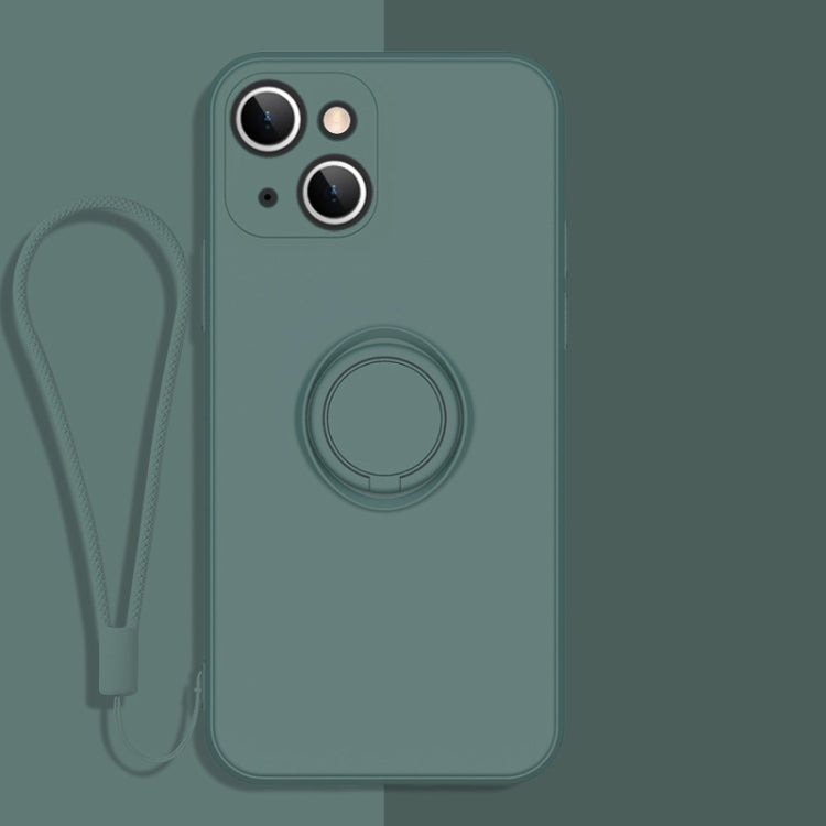 All-inclusive Liquid Silicone Phone Protective Case with Ring Holder & Lanyard, For iPhone 13