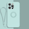 All-inclusive Liquid Silicone Phone Protective Case with Ring Holder & Lanyard, For iPhone 13 Pro