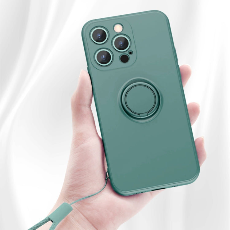 All-inclusive Liquid Silicone Phone Protective Case with Ring Holder & Lanyard, For iPhone 13 Pro