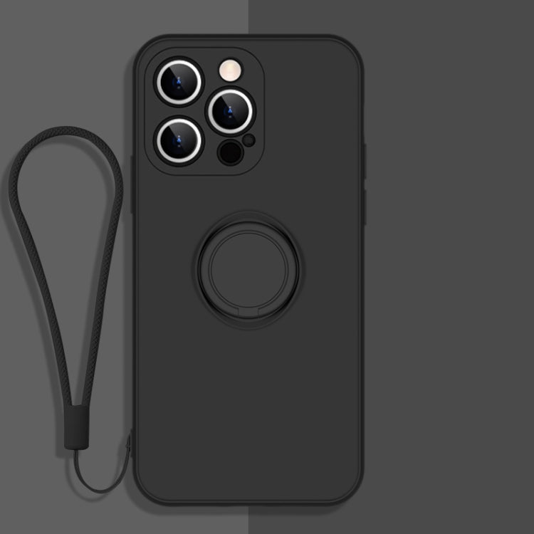 All-inclusive Liquid Silicone Phone Protective Case with Ring Holder & Lanyard, For iPhone 13 Pro Max