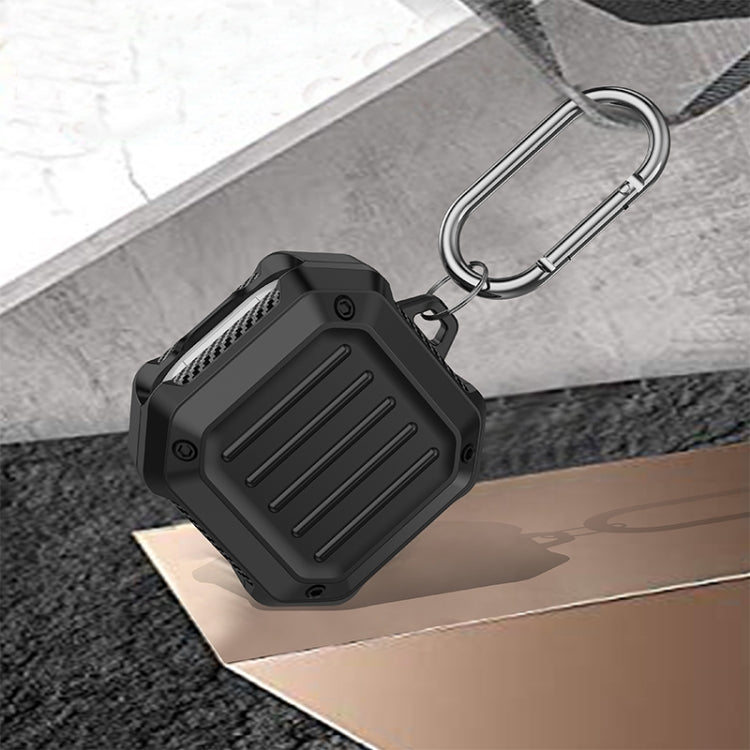 For Samsung Galaxy Buds Live / Buds 2 / Buds Pro / Buds 2 Pro Shockproof Carbon Fiber Luggage Earphone Protective Case with Hook(Black)