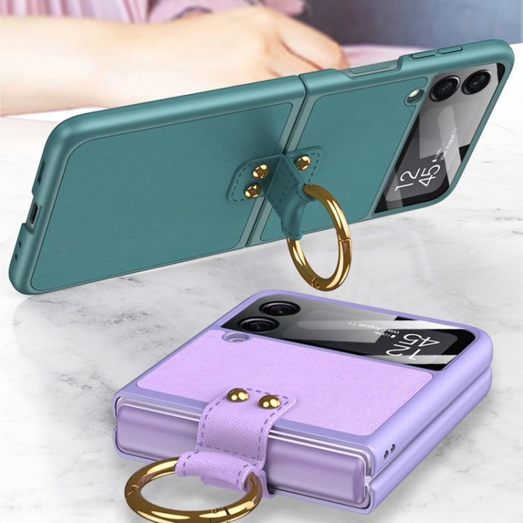 GKK Ultra-thin PC + PU Phone Case with Ring & Strap, For Samsung Galaxy Z Flip3 5G